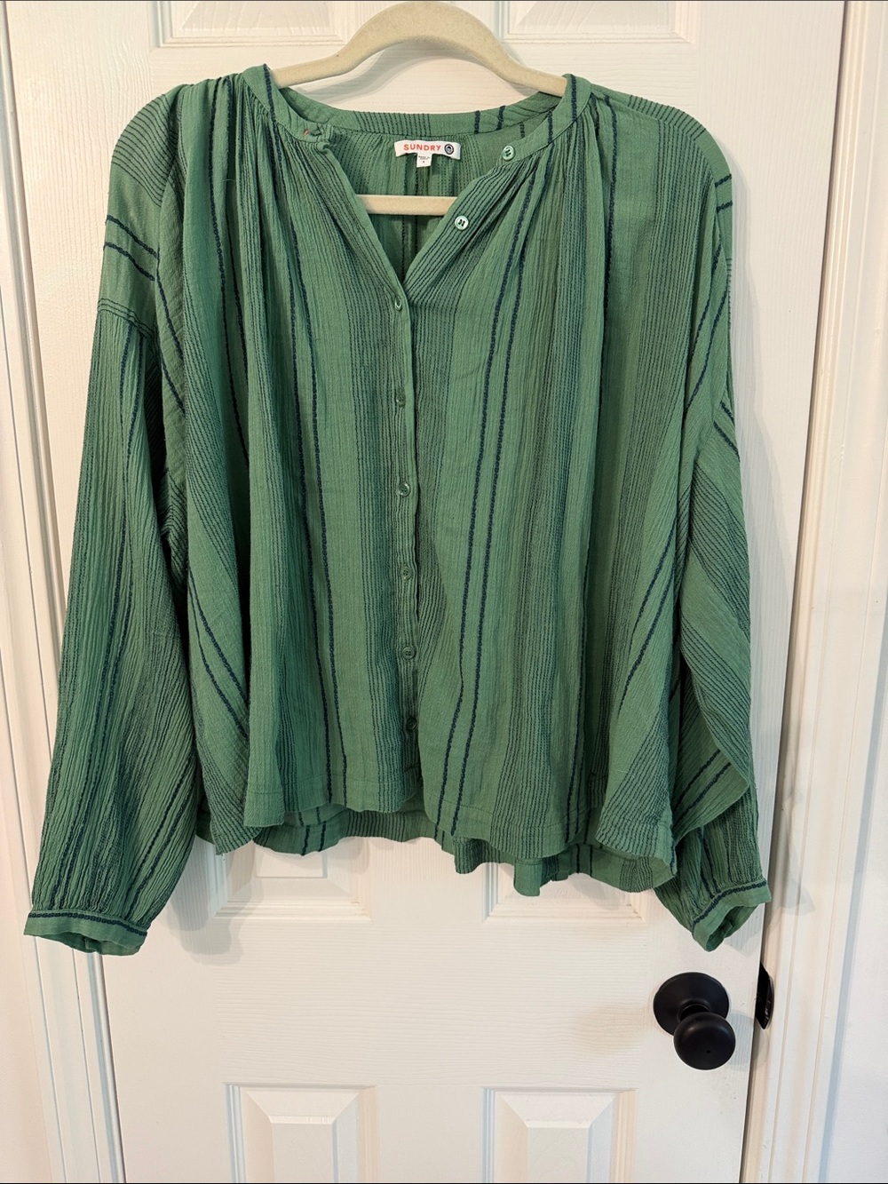Sundry Sage Green Textured Stripe Button-Down Top
